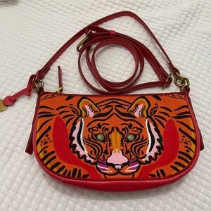 Red Fossil Jolie Baguette Tiger Crossbody Women's Bag